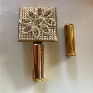 Wiesner Gold and Pearl Embellished Lipstick Case with extra tube 1950-1960